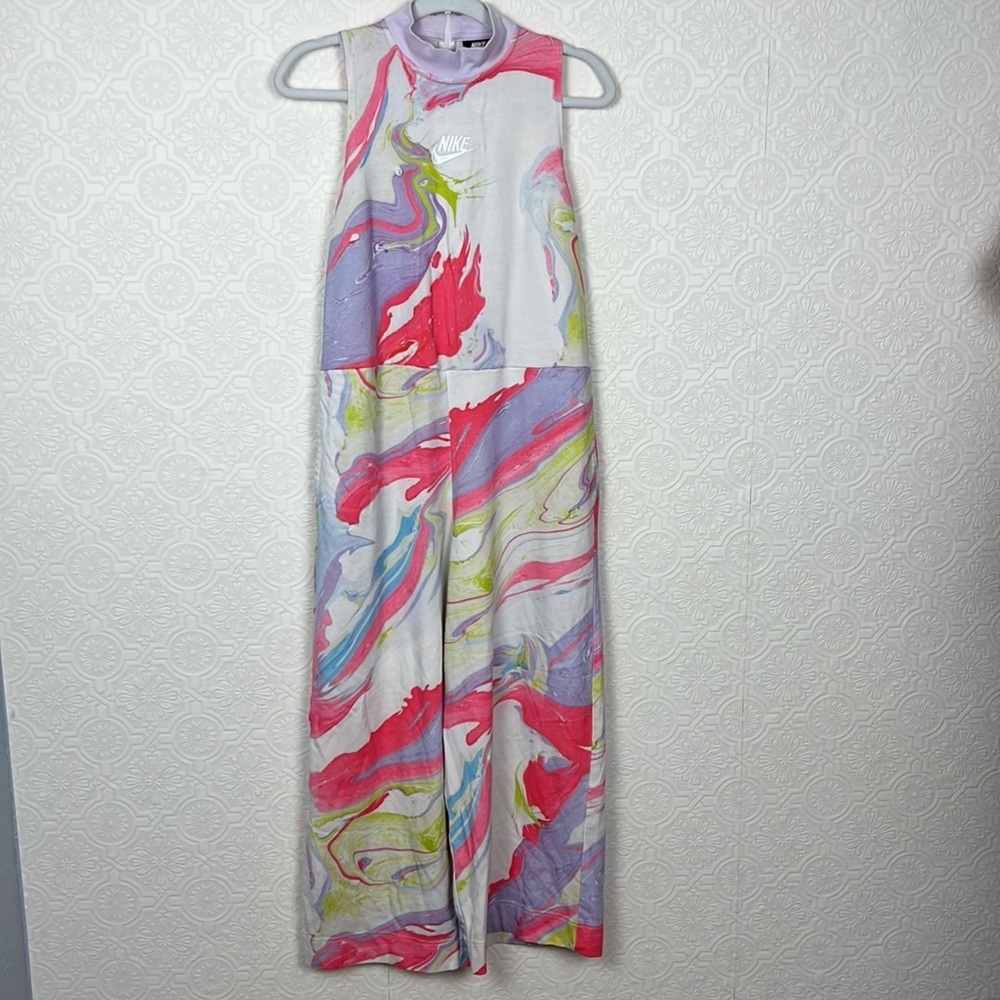 Nike Jumpsuit Pastel Watercolors Neon Artsy Fleece Mock Neck Sleeveless Pink
